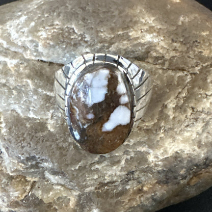Mens Wild Horse Turquoise Southwestern Sterling Silver Ring Size 10.5 17793