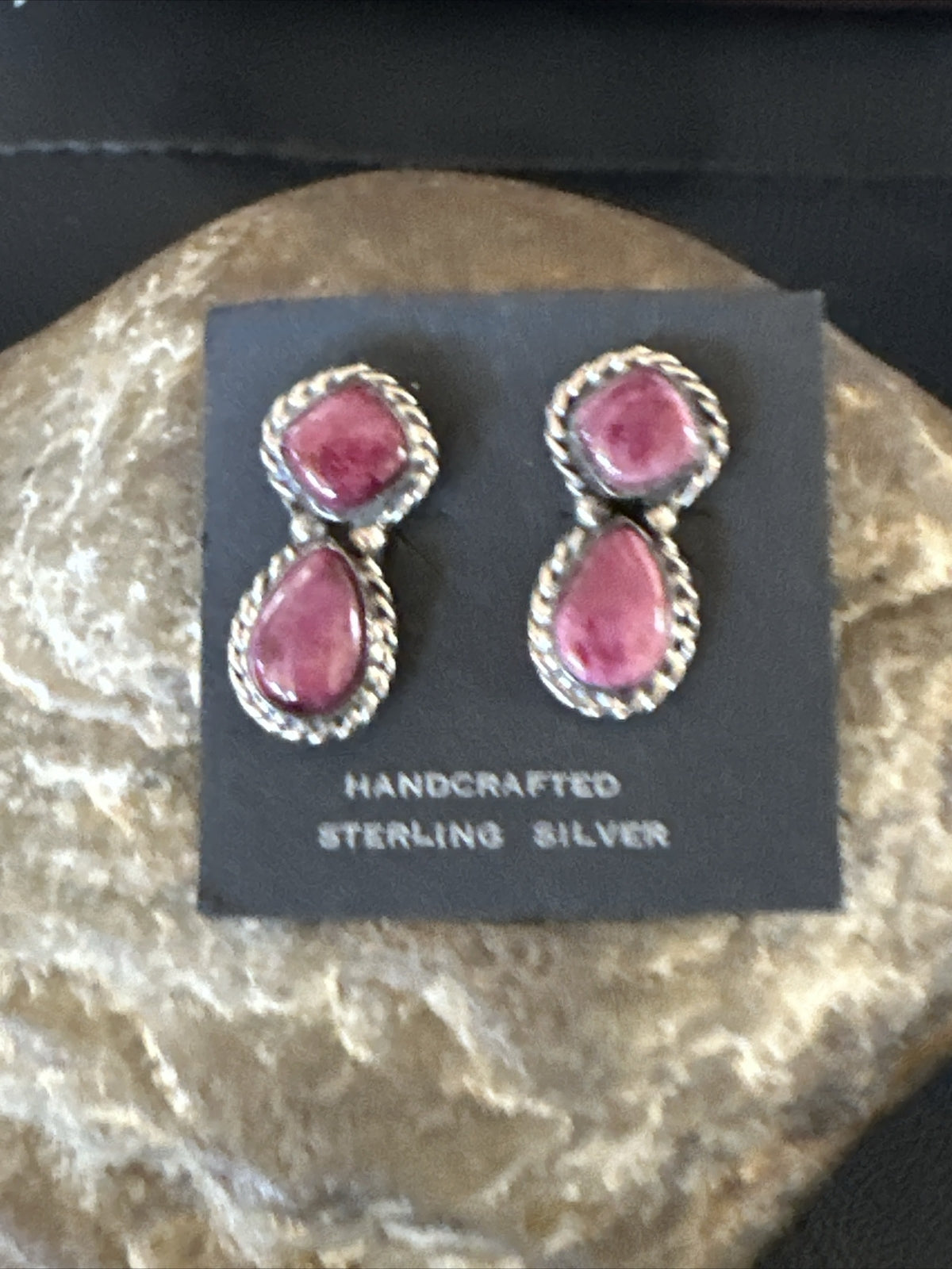 Native Purple Spiny Oyster Navajo Sterling Silver Dangle Earrings 1" 1606