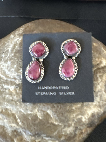 Native Purple Spiny Oyster Navajo Sterling Silver Dangle Earrings 1" 1606