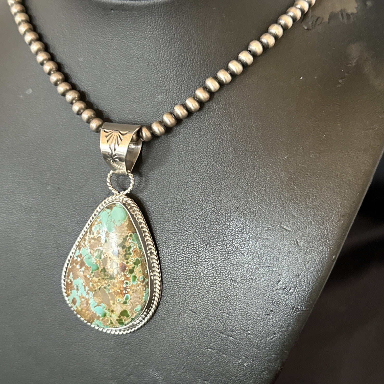 Mens Women Navajo Sterling Silver Green Royston Turquoise Necklace Pendant 18051