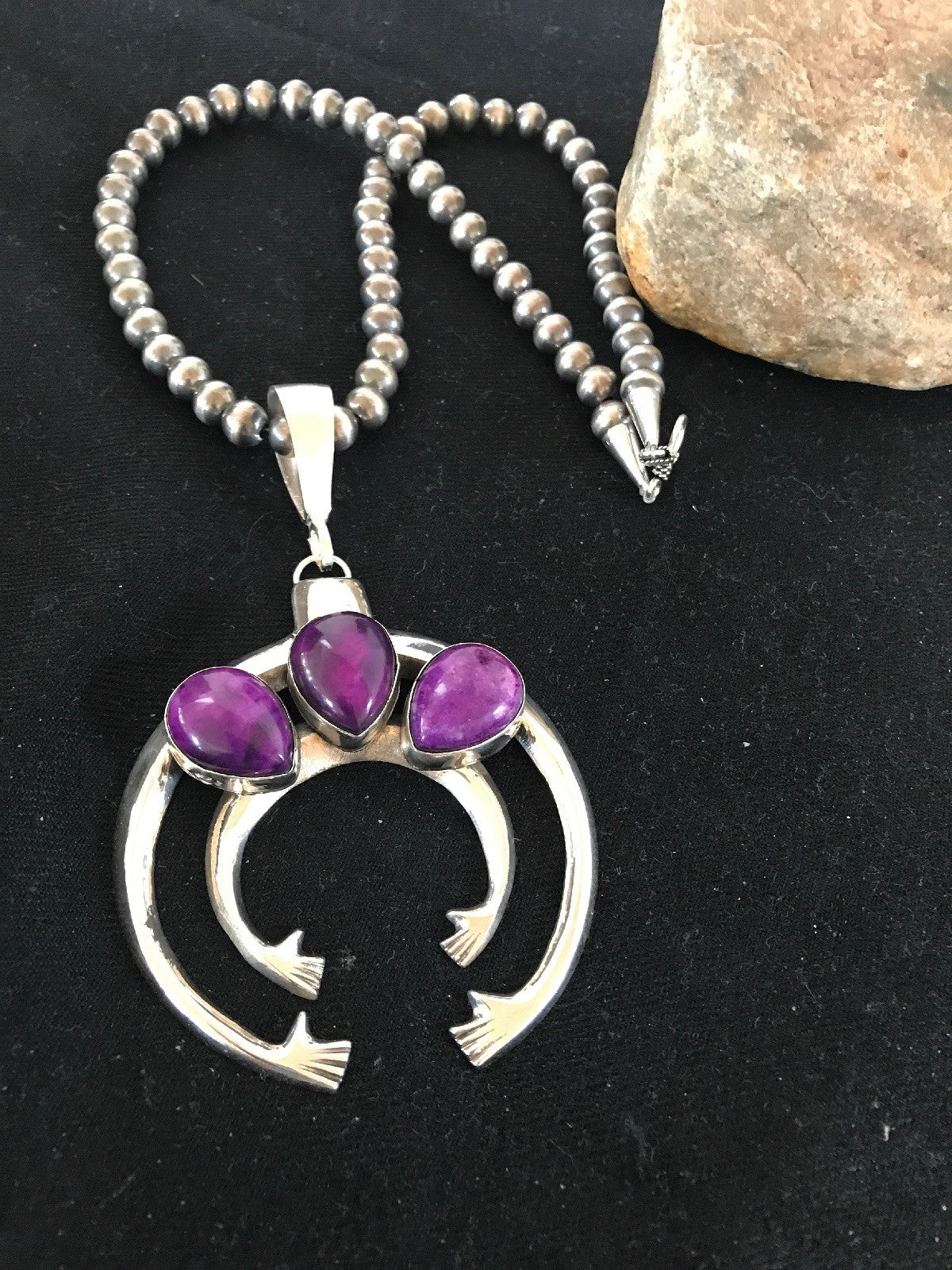 Purple Stone Naja Sterling Silver Beads Necklace Pendant Earring Yazzie 03894