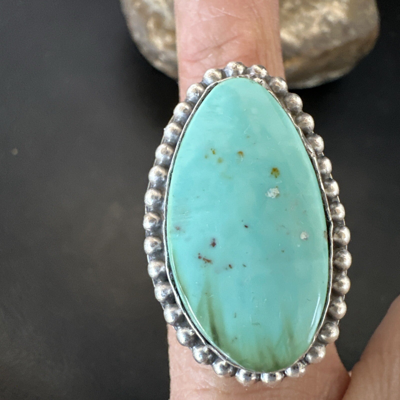 Navajo Sterling Silver Blue Green Turquoise Adjustable Ring Sz 10 18769