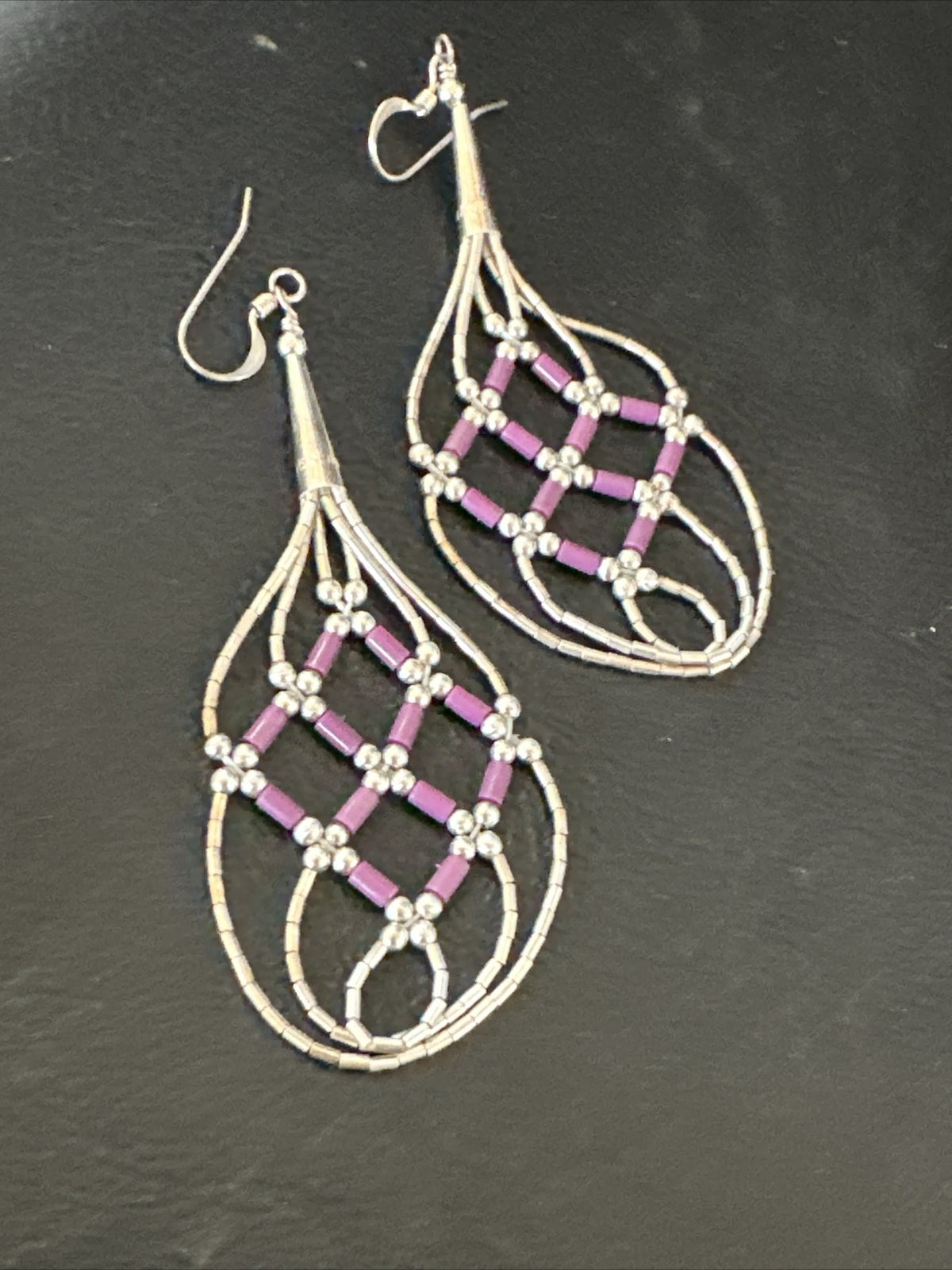 Stone 3 Strand Heishi Liquid Sterling Silver Dangle Earrings 17738