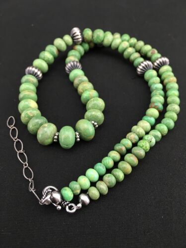 Authentic Navajo Green Kingman Turquoise Sterling Silver Necklace 20” 1290