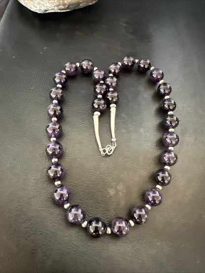 12mm Purple Amethyst Navajo Sterling Silver Necklace 21” 18304
