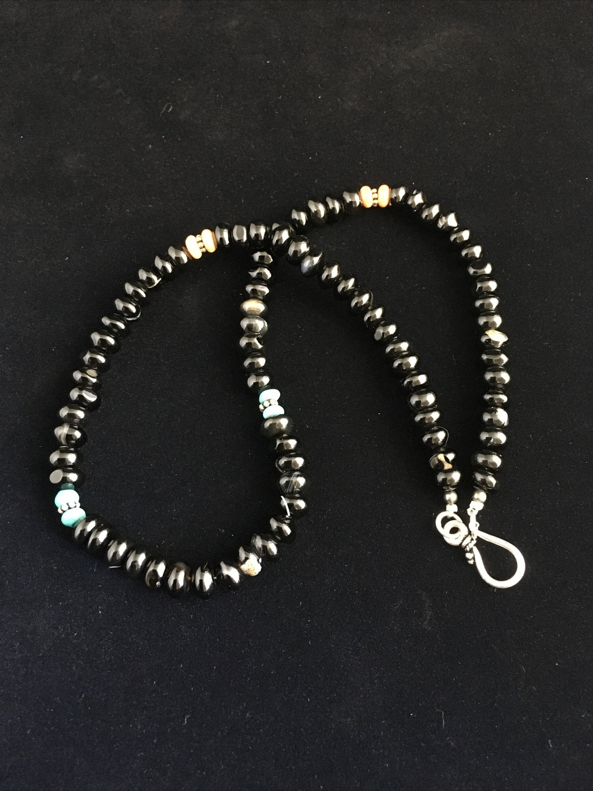 Black Onyx & Turquoise Navajo Sterling Silver Necklace 18" 10022