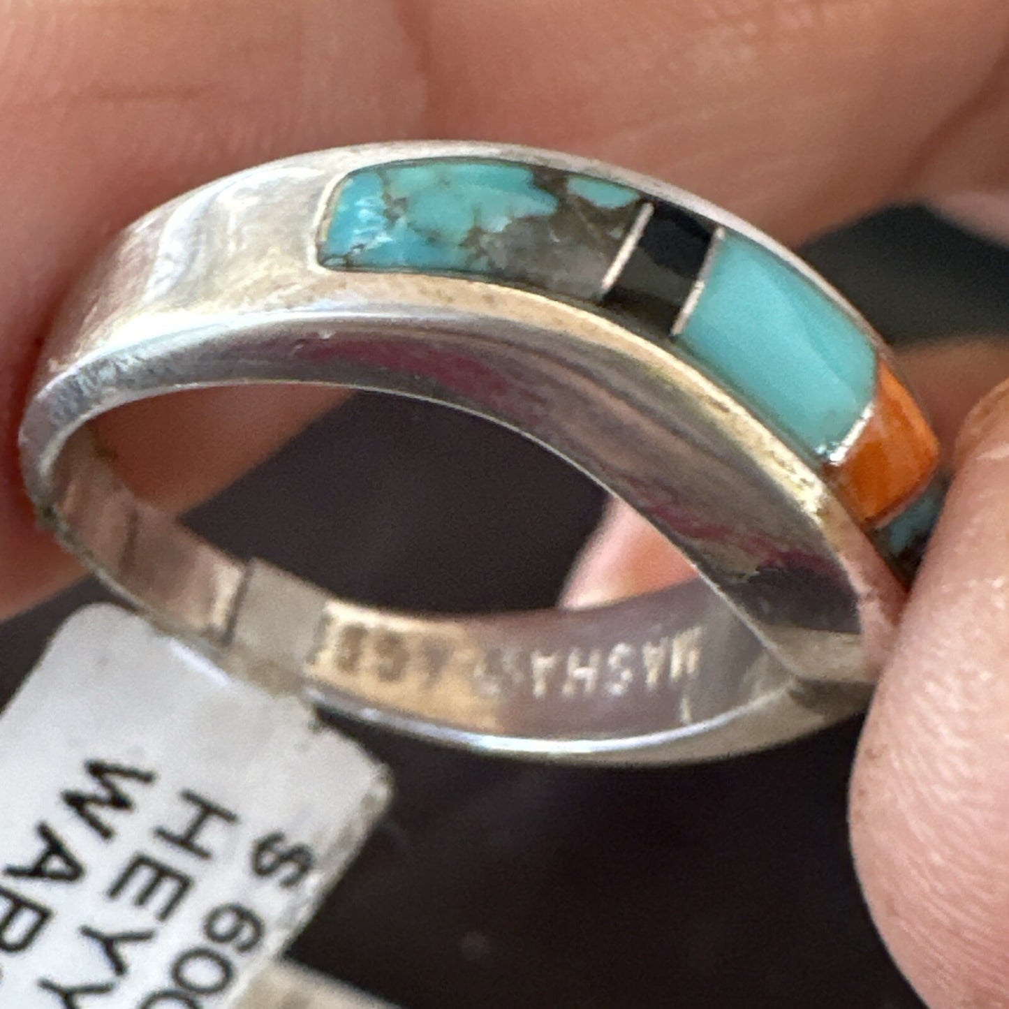 MultiColor Navajo Sterling Turquoise Spiny Oyster Inlay Ring Sz 7 18710