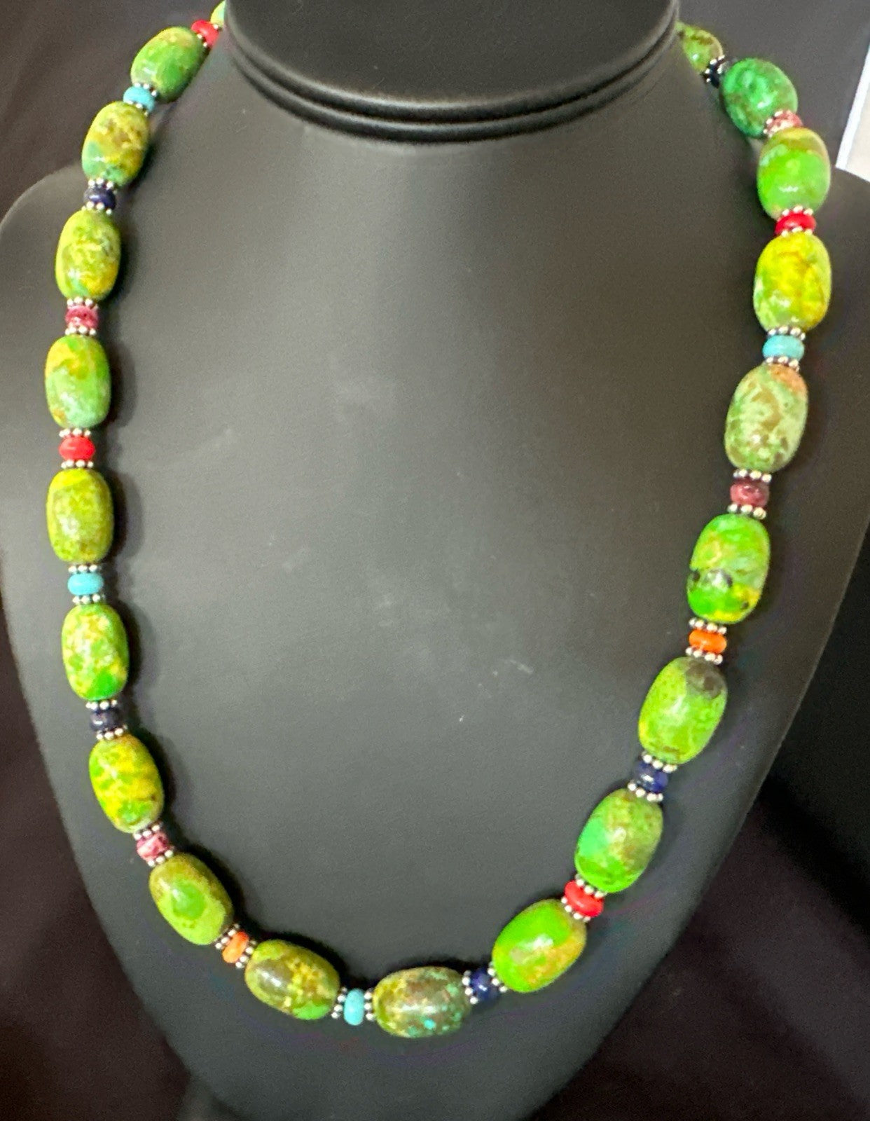 Green Turquoise Multicolor Southwestern Sterling Silver Necklace 22" 19247