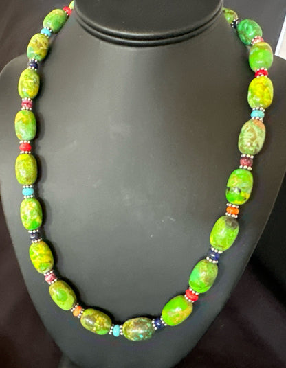 Green Turquoise Multicolor Southwestern Sterling Silver Necklace 22" 19247