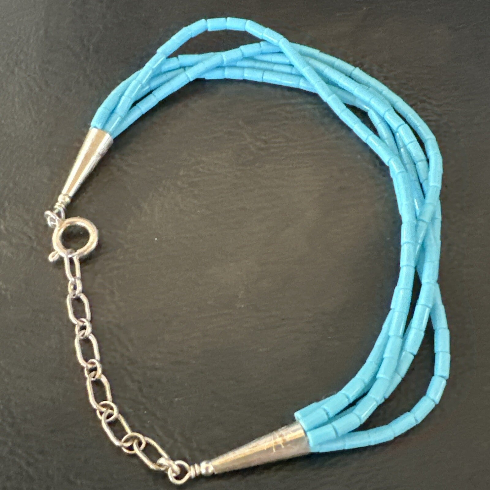 Blue Turquoise Heishi 5S Liquid Sterling Silver Bracelet 7” 18362