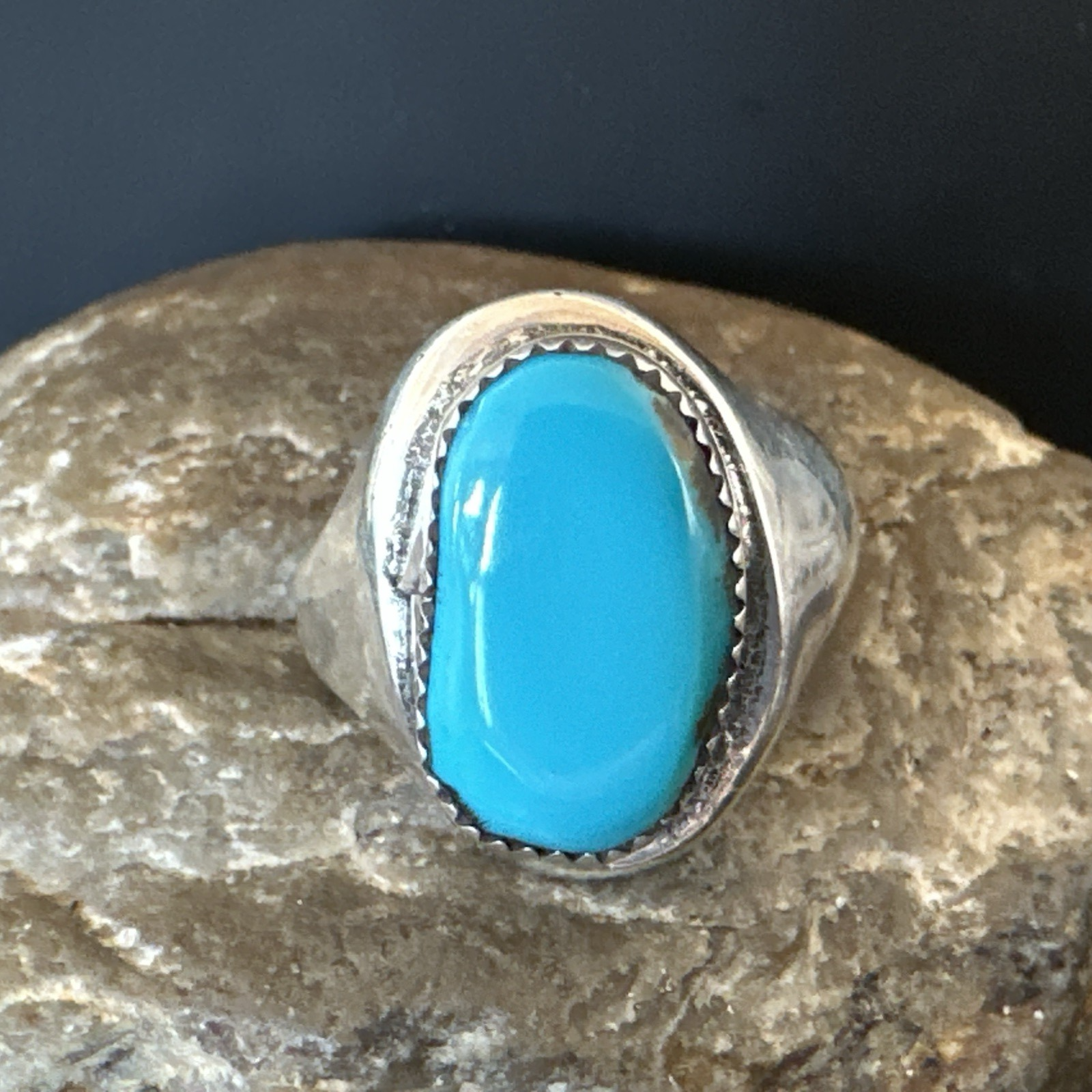 Blue Kingman Turquoise Navajo Sterling Silver Ring Size 11 19408