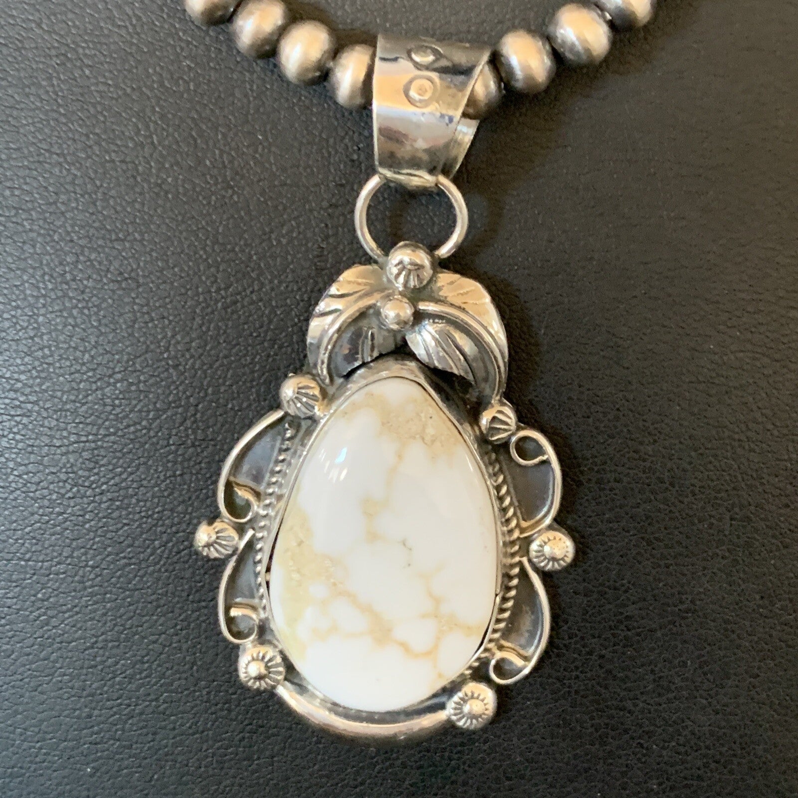 Men White Buffalo Turquoise Pendant Sterling Silver Beads Necklace 12665N