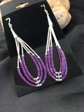 Purple Stone 3 Strand Heishi Liquid Dangle Earrings | Sterling Silver | Authentic Native American Handmade | 01985