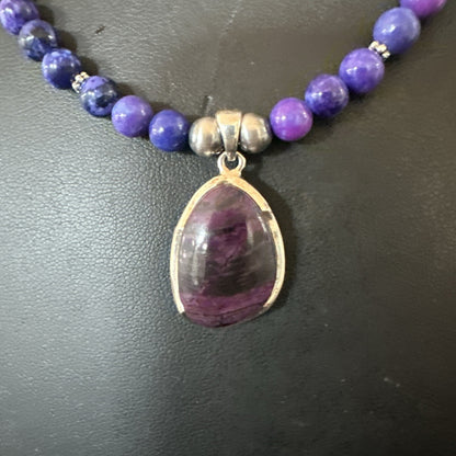 Purple Stone Pendant Navajo Pearls Sterling Silver Necklace 23" 17894