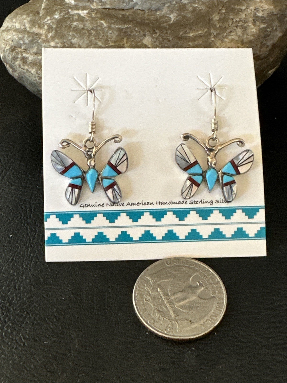 Butterfly Multicolor Turquoise MOP Inlay Sterling Silver Earrings 19816