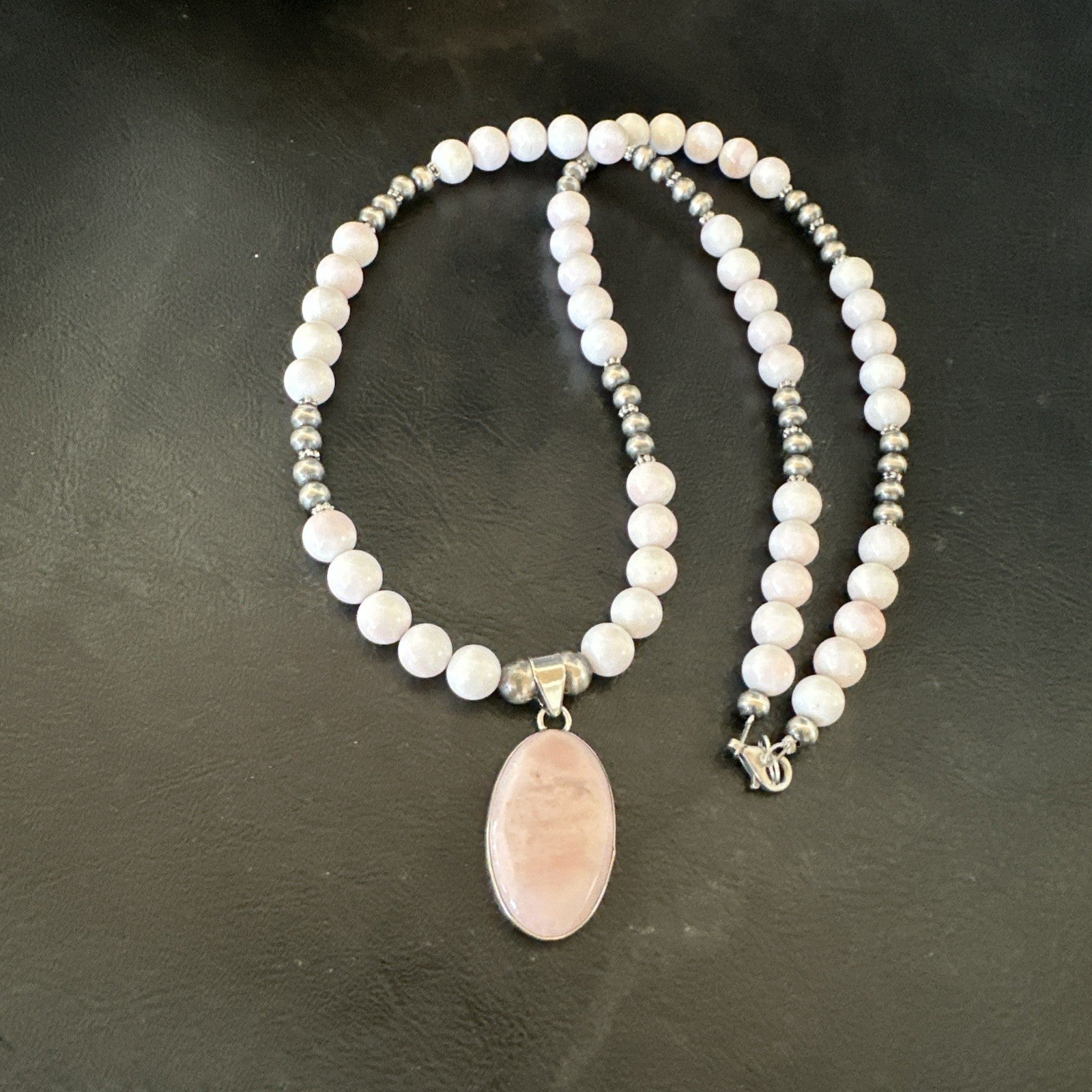 Southwestern Sterling Silver Pink Queen Conch Bead Necklace Pendant 20" 19581
