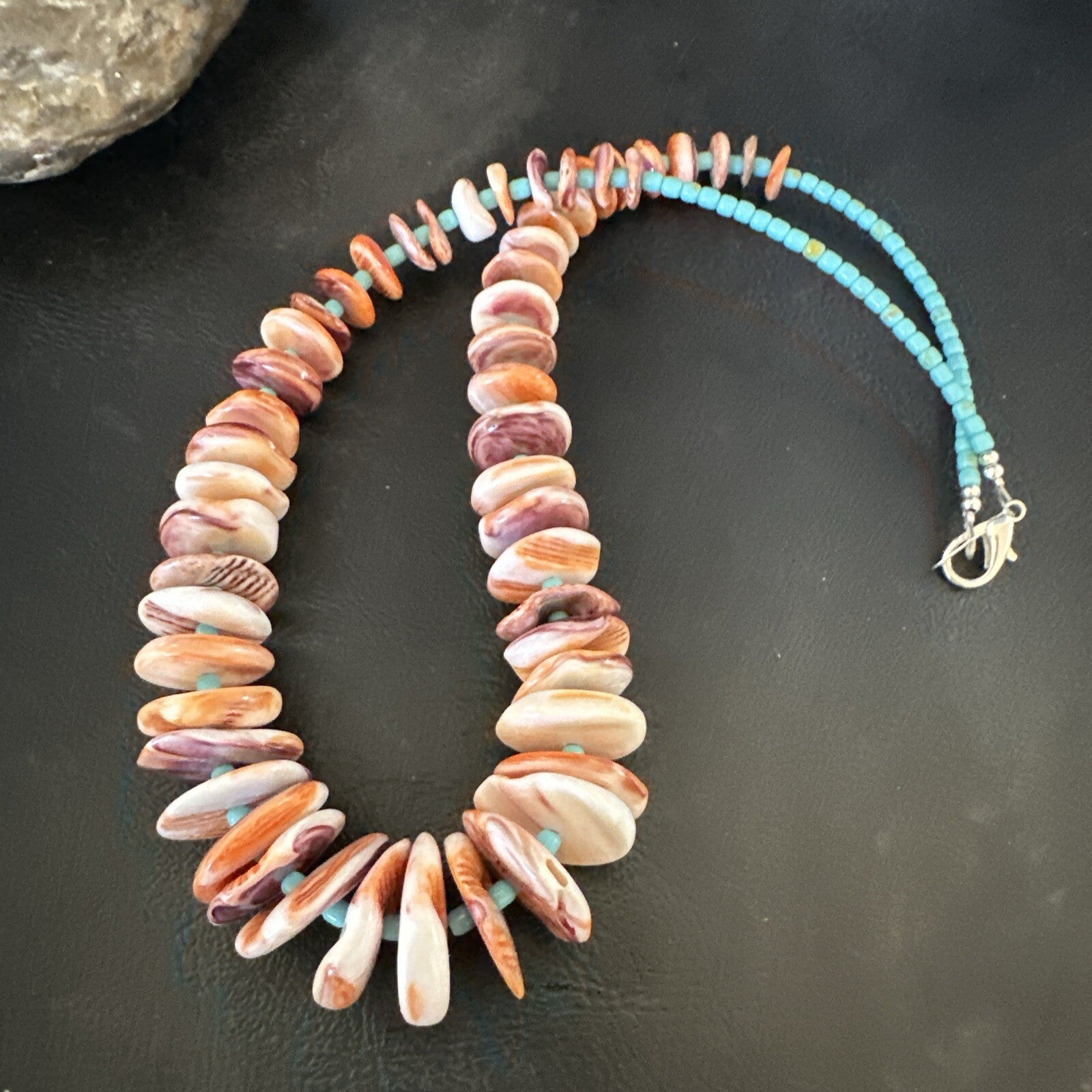 Spiny Oyster Turquoise Heishi Navajo Sterling Silver Necklace 20” 17757