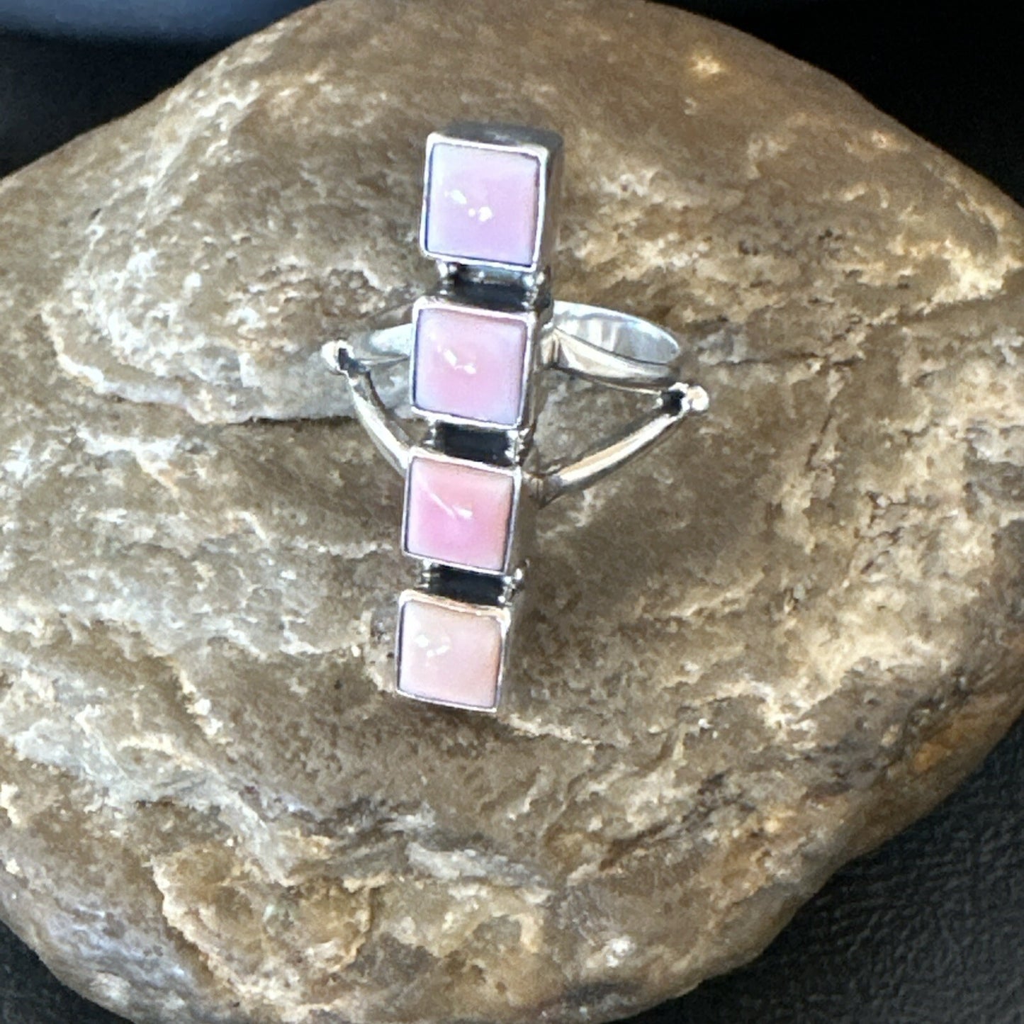 Gorgeous Square Pink Conch Cluster Ring Handmade Navajo Sz 8.5 18781