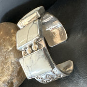 Men's Women's White Buffalo Turquoise Navajo Cuff Bracelet | Sterling Silver | Authentic Native American Handmade | 17946