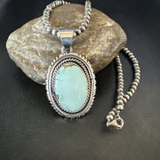 Men's Women Navajo Green Turquoise Necklace Pendant | Sterling Silver | Authentic Native American Handmade | 18194