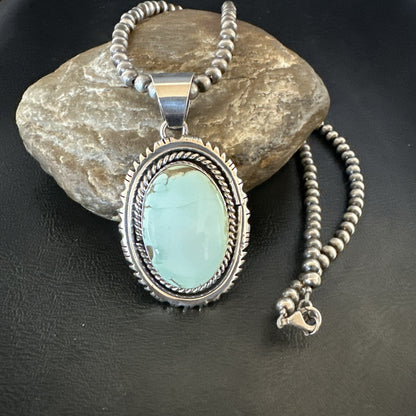 Mens Women Navajo Sterling Silver Green Turquoise Necklace Pendant 18194