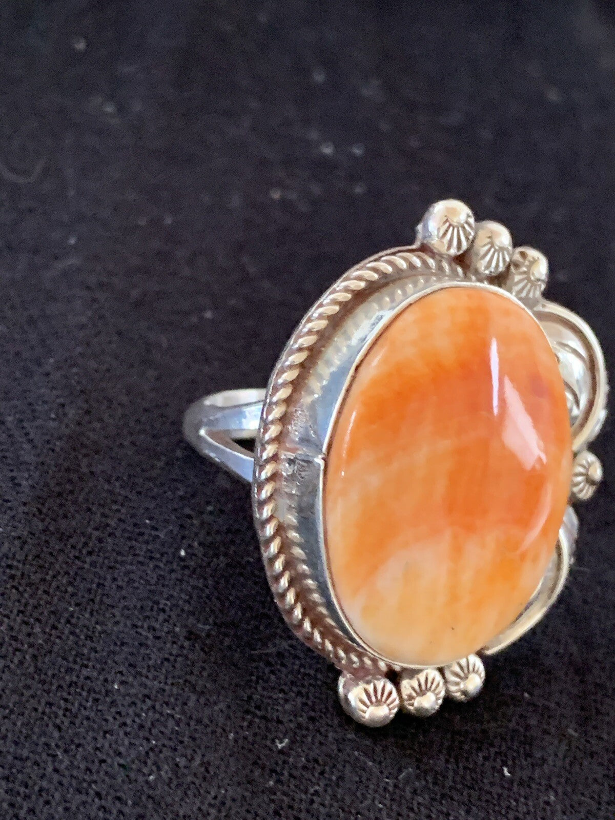 Orange Spiny Oyster Navajo Sterling Silver Ring Size 10.5 14694