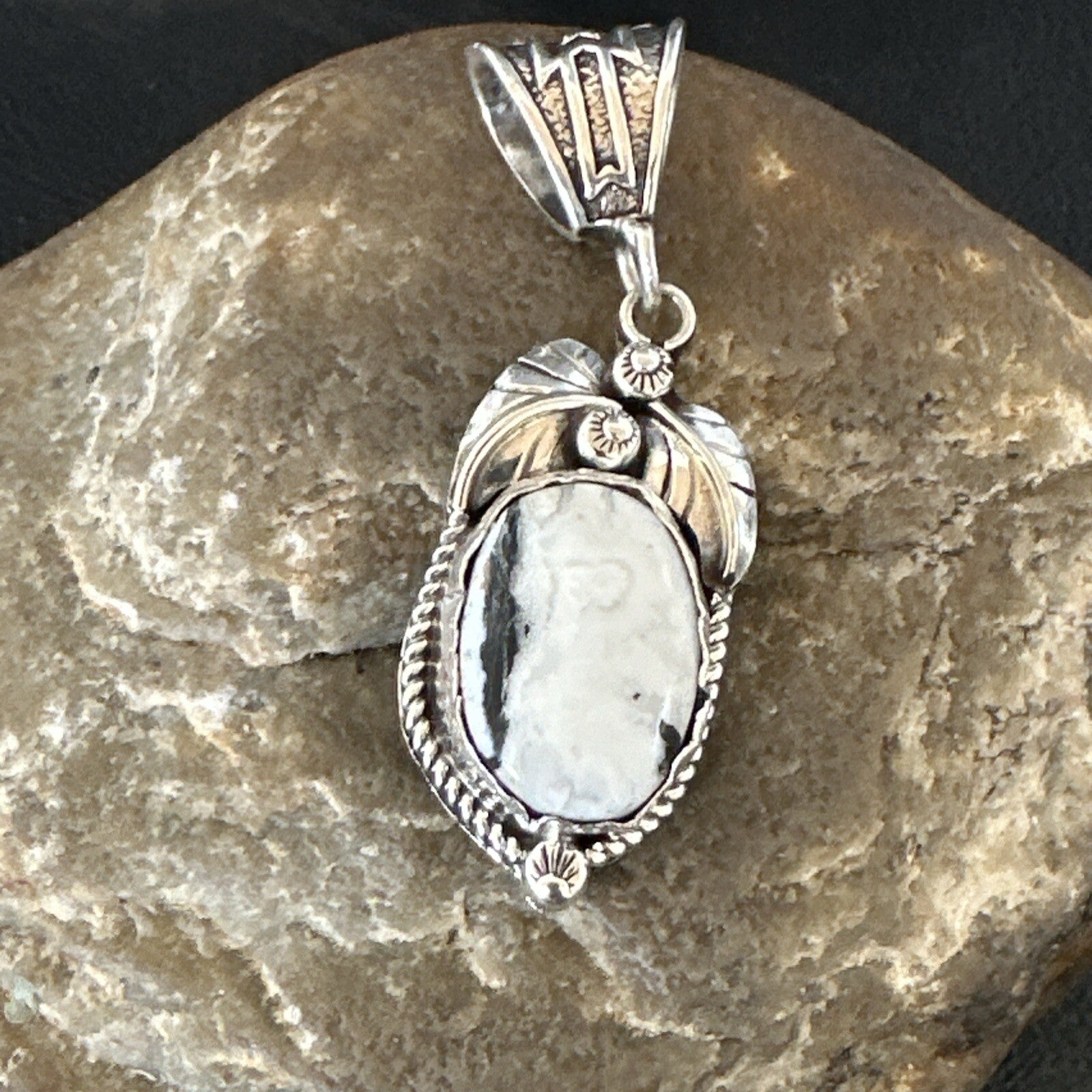 AS IS NO RETURNS White Buffalo Turquoise Pendant Navajo Sterling Silver 17743