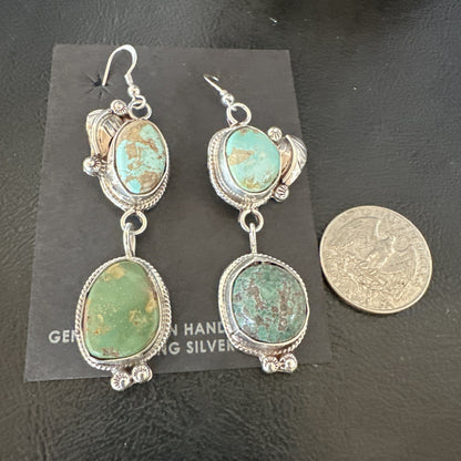 Green Royston Turquoise Navajo Sterling Silver Dangle Earrings 19602