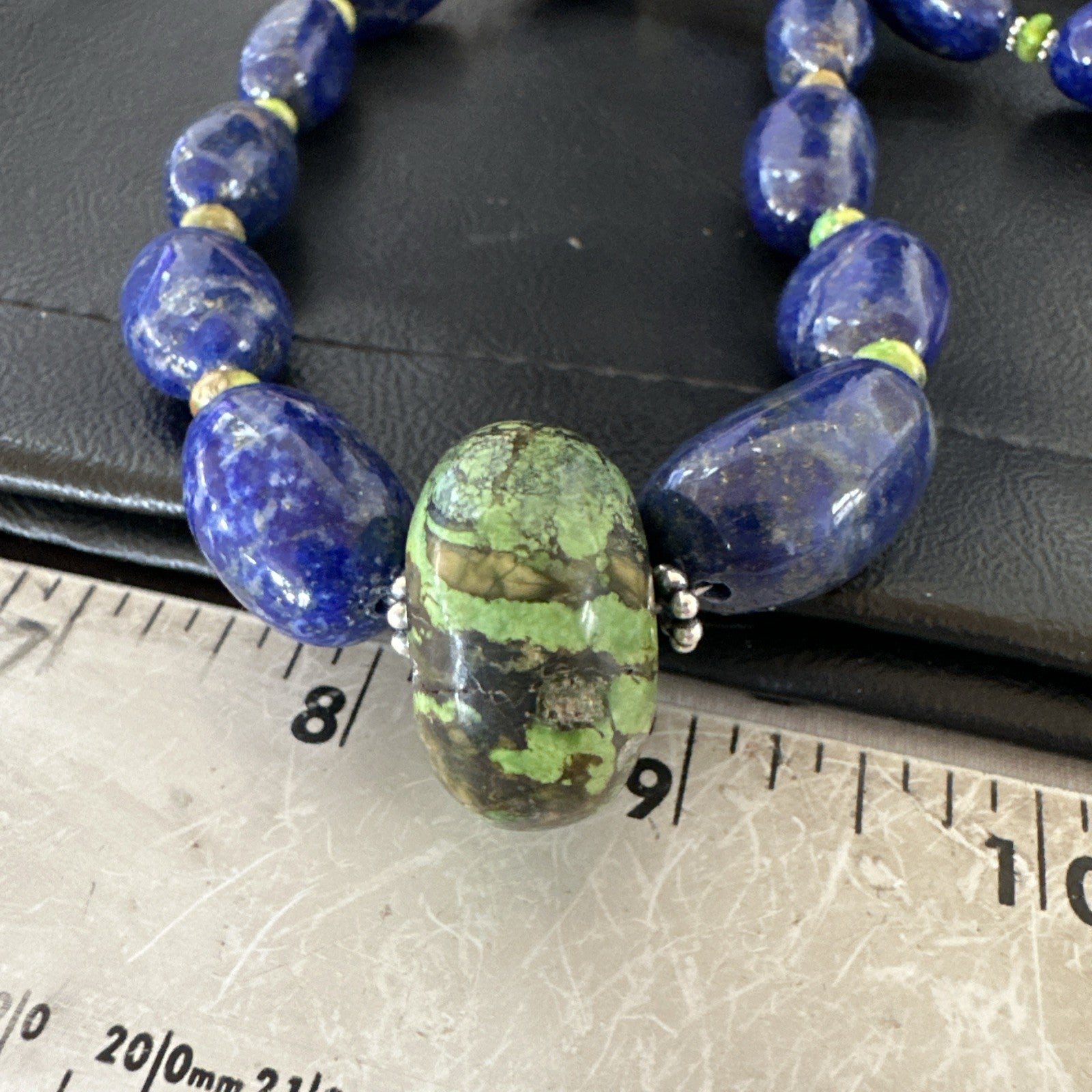 Green Turquoise Lapis Chunky Southwestern Sterling Silver Necklace 21” 19257