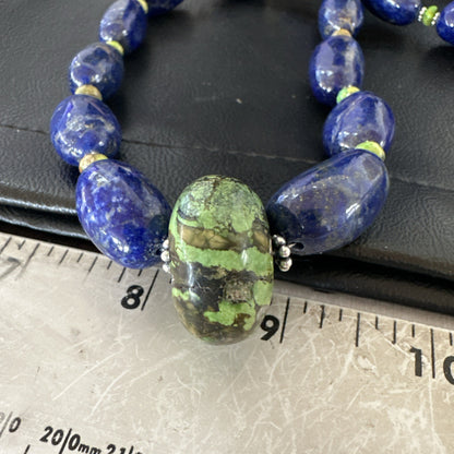 Green Turquoise Lapis Chunky Southwestern Sterling Silver Necklace 21” 19257