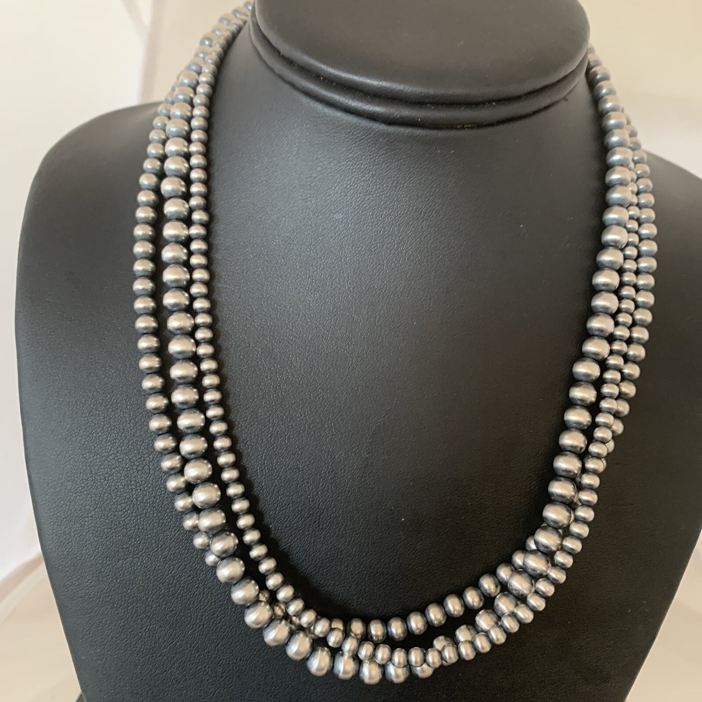 Native American 4, 5, 5 mm Sterling Silver Navajo Pearls 3 Strand 18” Necklace