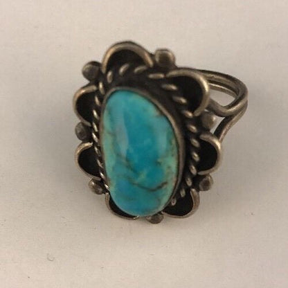 Blue Turquoise Southwestern Indian Sterling Silver Vintage Ring Size 8.5