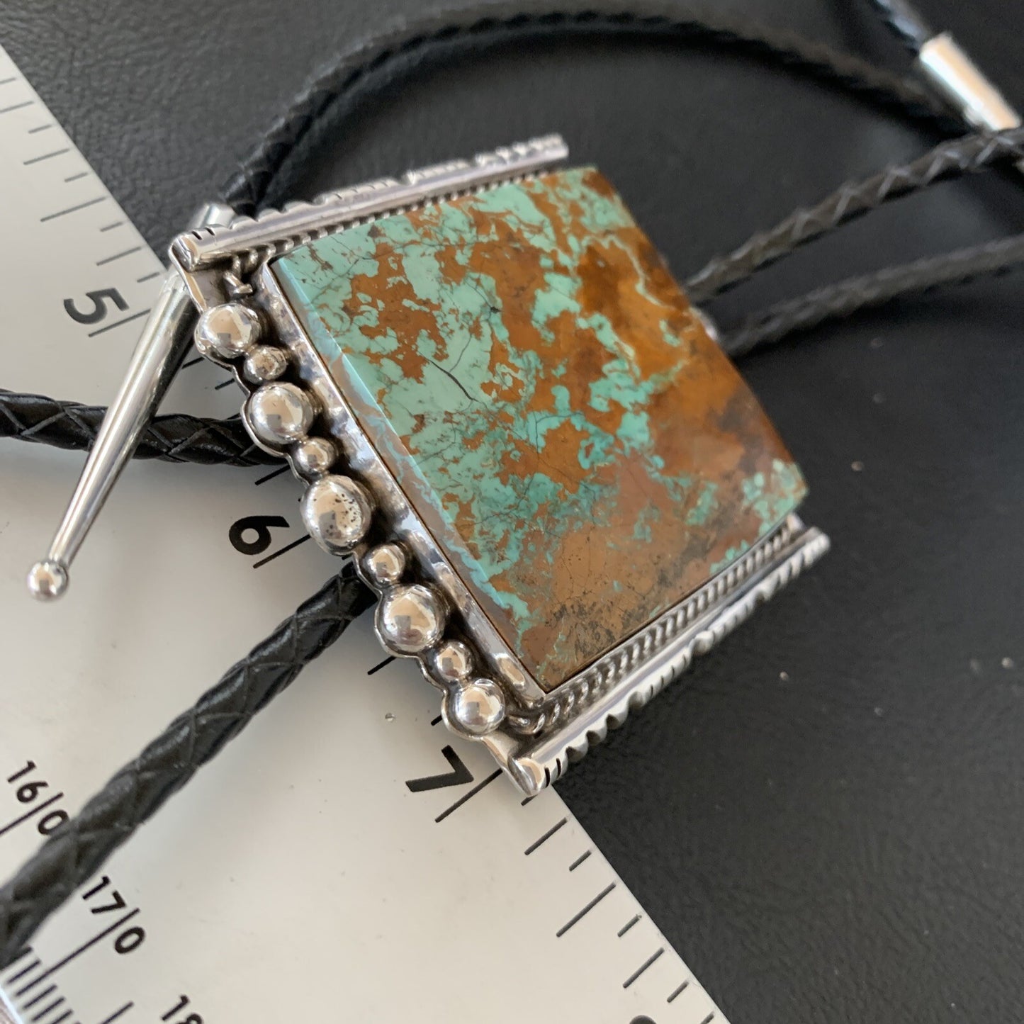 Mens Green Royston Turquoise Navajo Sterling Silver Bolo Tie 18897