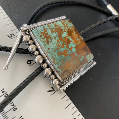Mens Green Royston Turquoise Navajo Sterling Silver Bolo Tie 18897