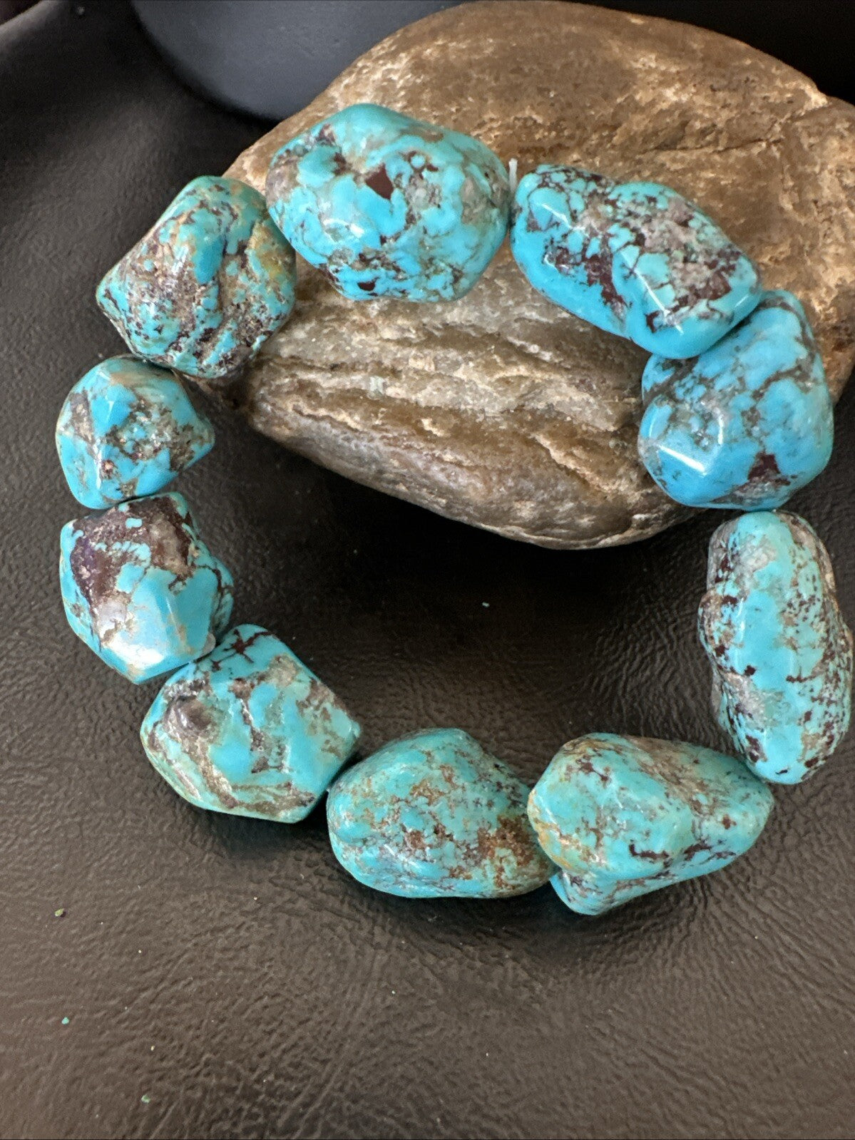Mens Womens Blue Turquoise Stretch Stone Friendship Bracelet 7" 18864