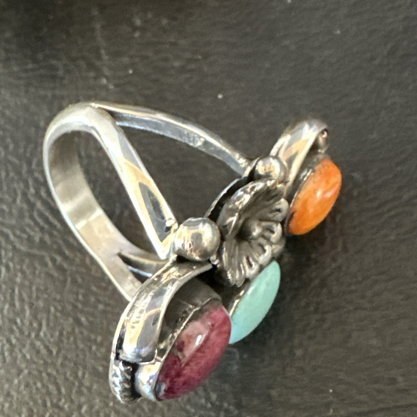 Multicolor Ring Turquoise Spiny Navajo Sterling Silver Cluster Size 8 19165