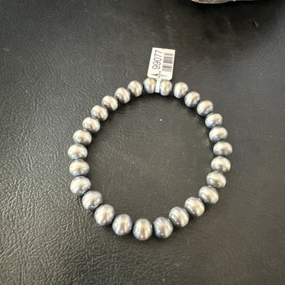 Native American 7mm Beads 8” Sterling Silver Stretch Beads Bracelet 90703