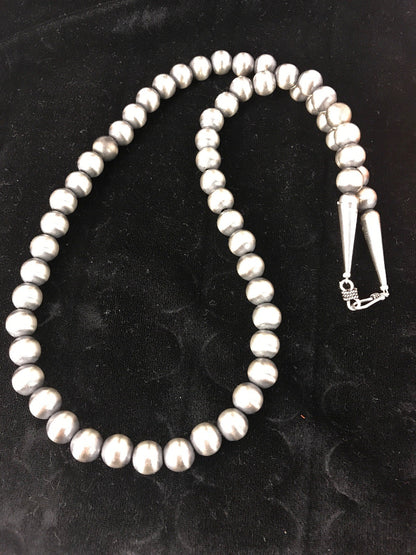 Native American 10mm Sterling Silver Navajo Pearls 24" Hook & Eye Cone Necklace