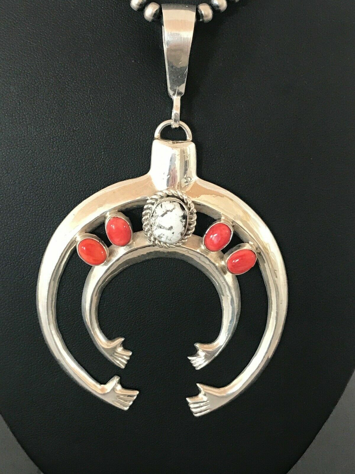 Spiny Oyster Naja Pendant Navajo Sterling Silver Squash Blossom Necklace 08508