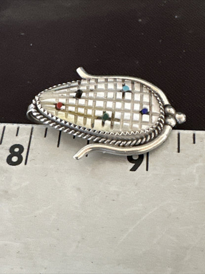 CORN INLAY Turquoise White MOP Spiny Zuni Sterling Silver Pin Pendant 17849
