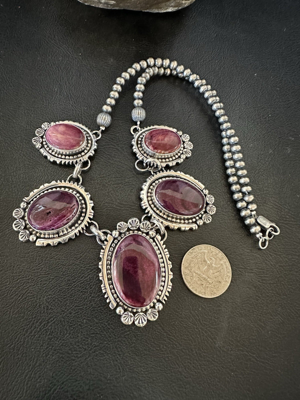 Purple Spiny Oyster Pendant Sterling Silver Choker Necklace 20" 19543