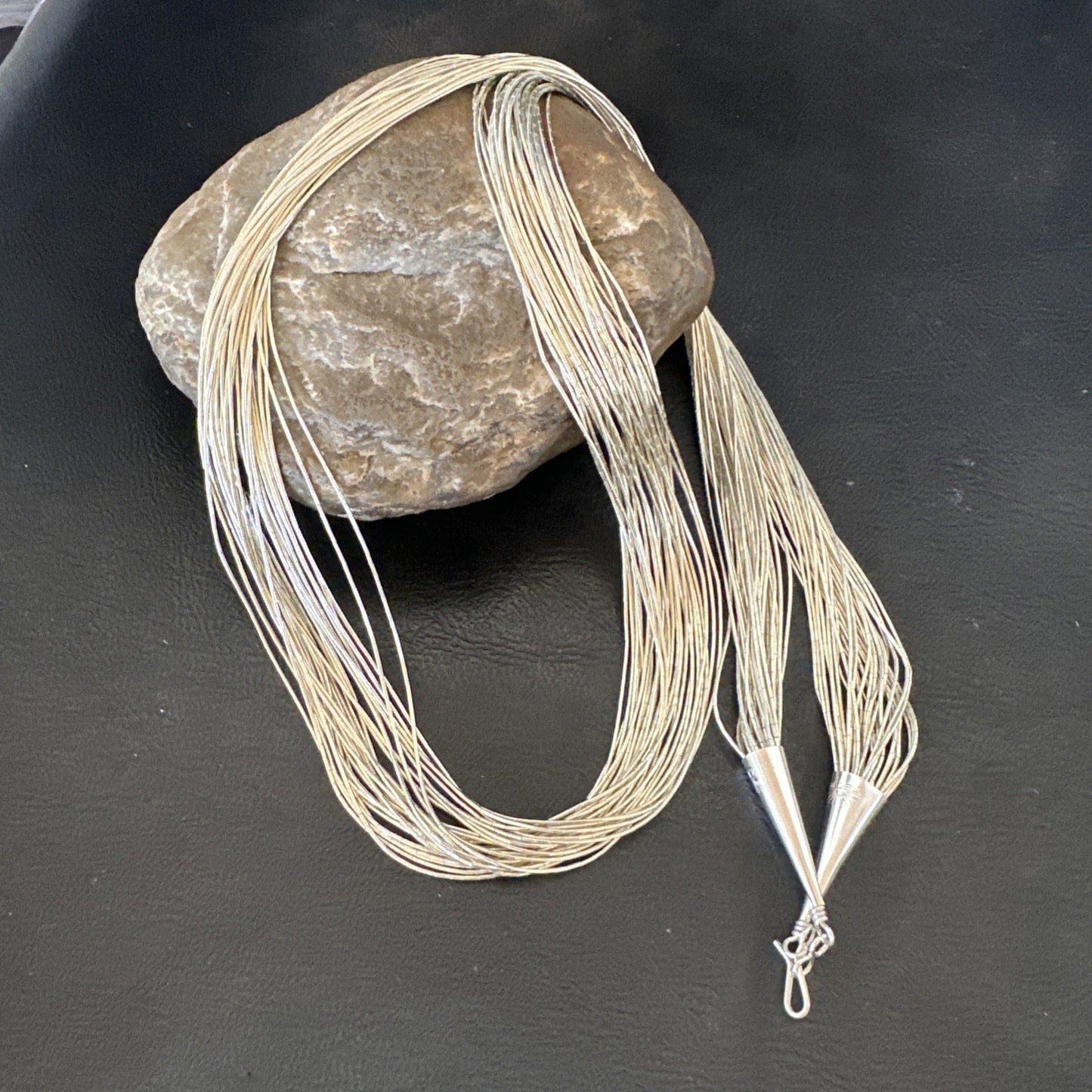 30 Strands Heishi tubes Liquid Sterling Silver Necklace 30” 19620