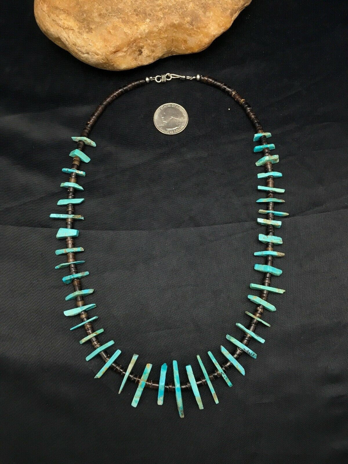 Navajo Green Turquoise Bone Bead Necklace Sterling Silver 20" 4044
