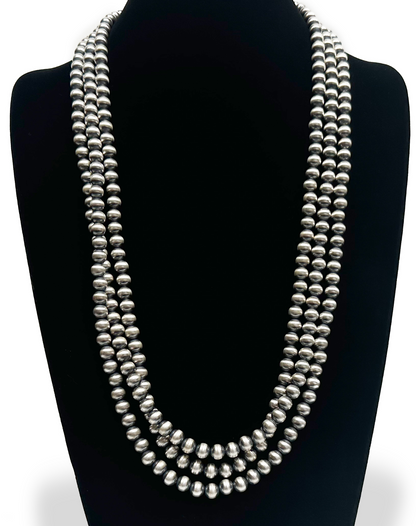 Native American 8mm Sterling Silver Navajo Pearls 96" Single Strand Necklace