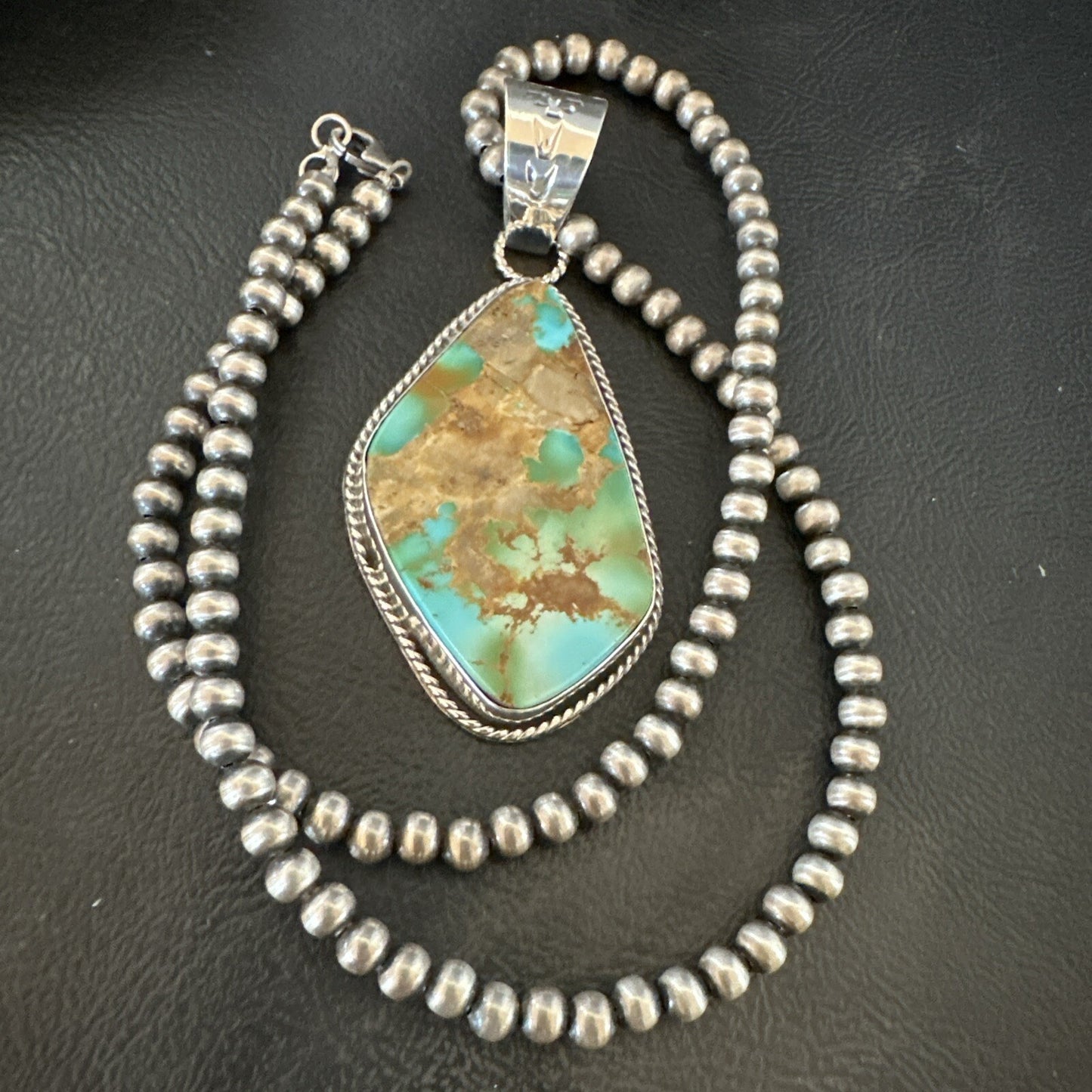 Mens Women Navajo Sterling Silver Green Royston Turquoise Necklace Pendant 18050
