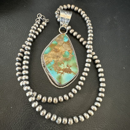 Mens Women Navajo Sterling Silver Green Royston Turquoise Necklace Pendant 18050