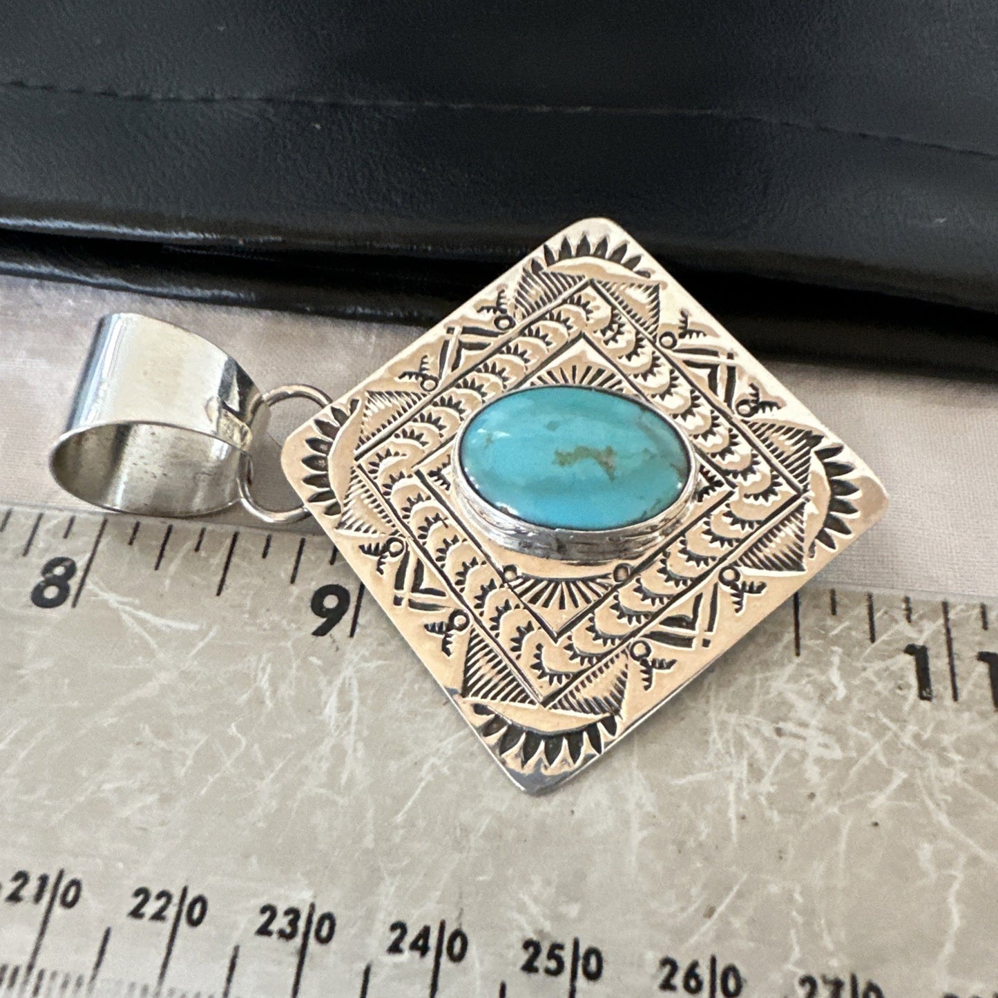 Men Women Blue Kingman Turquoise Pendant Navajo Sterling H Joe 19520