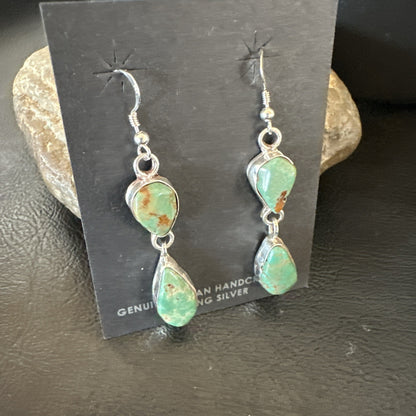 Green Royston Turquoise Navajo Sterling Silver Dangle Earrings 19405