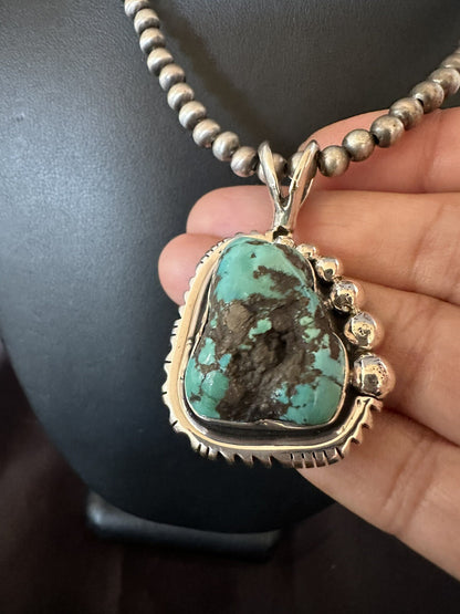 Rustic Blue Kingman Turquoise Pendant Navajo Sterling Silver Necklace 20" 18315