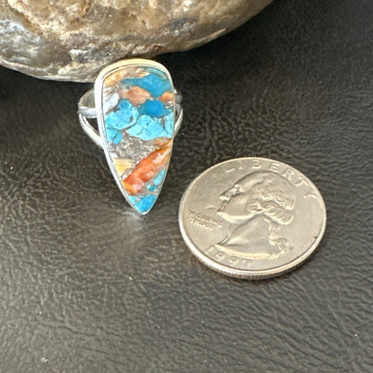 Blue Turquoise Spiny Oyster Southwestern Sterling Silver Ring Size 5 18501